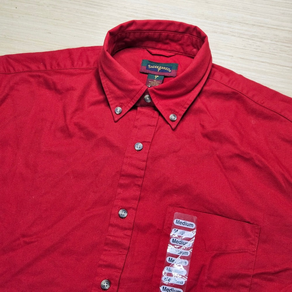 Saddlebred Button Down Shirt Mens M Red Long Sleeve Cotton Casual NEW